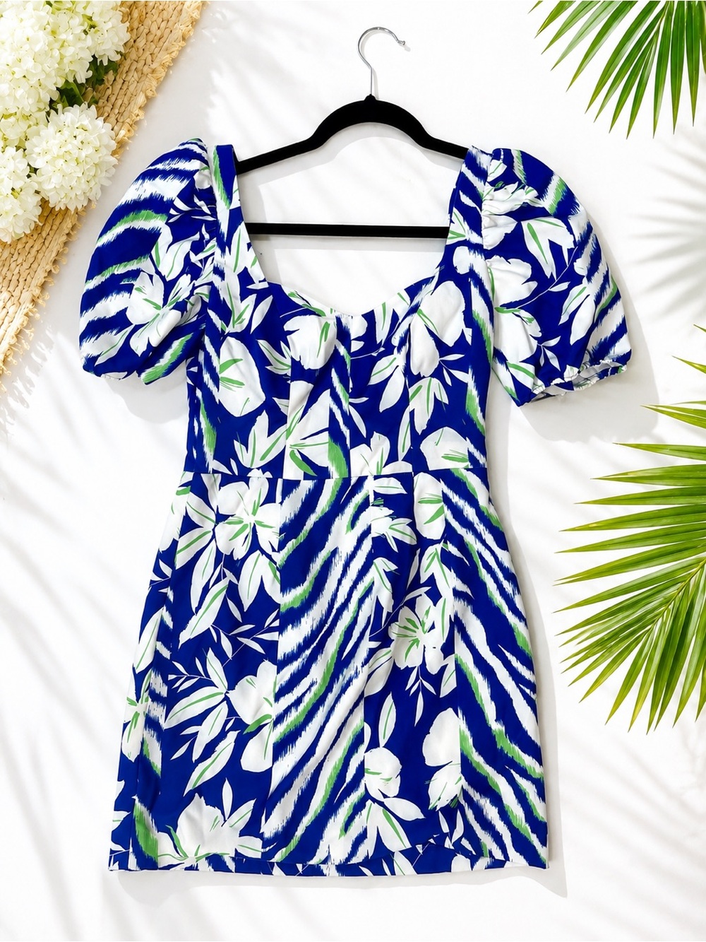 Palm Beach Chic 🌴 French Connection Blue Floral Puff Sleeve Mini Dress NWT 2